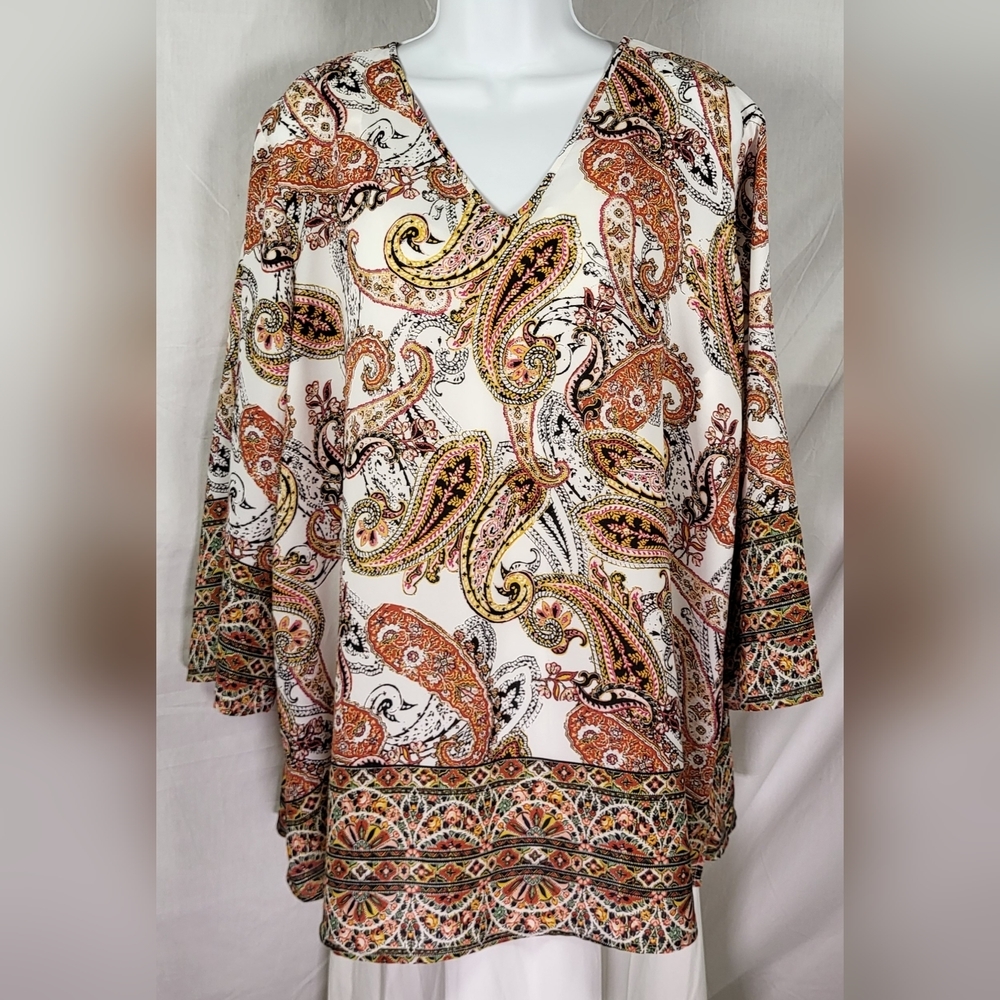 CATO Rust and White Paisley Print Flutter Sleeve Top - Plus Size 18/20W - Picture 2 of 9